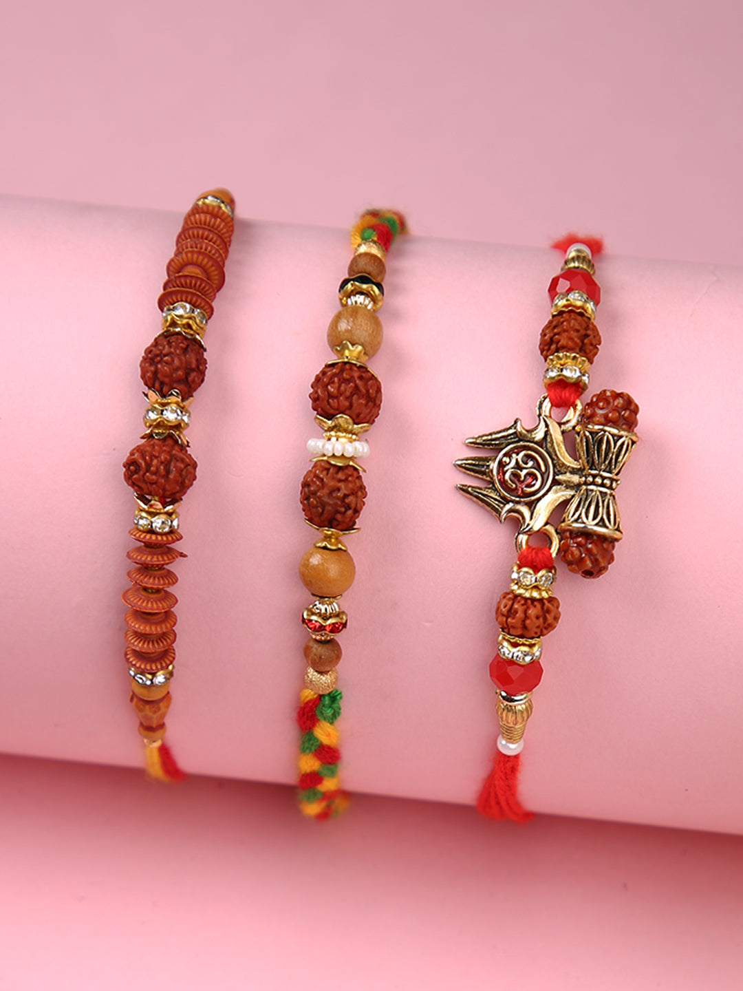 Set of 3 Divine Rudraksh with Multi Beaded & Multistranded Rakhi