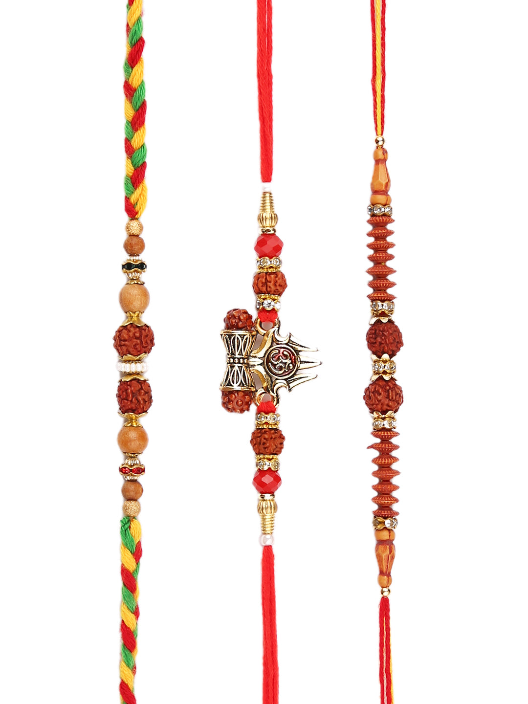 Set of 3 Divine Rudraksh with Multi Beaded & Multistranded Rakhi