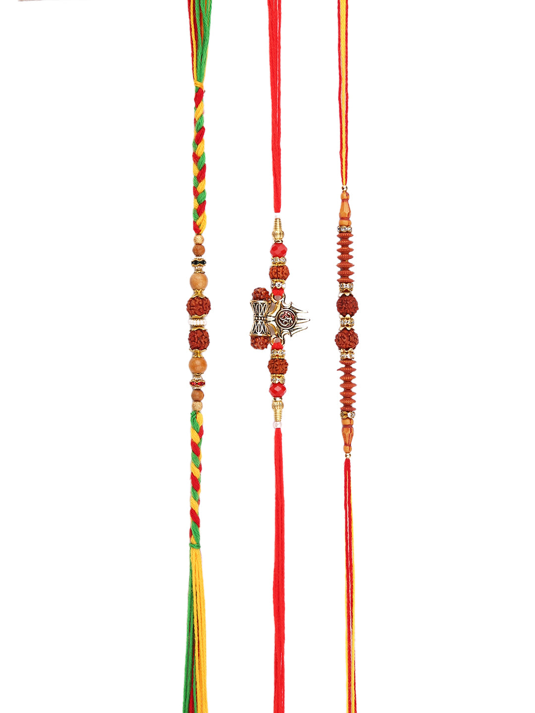 Set of 3 Divine Rudraksh with Multi Beaded & Multistranded Rakhi