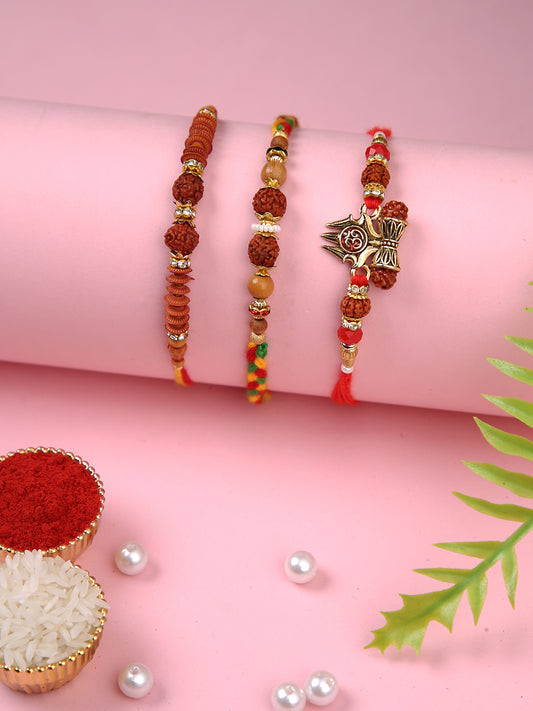 Set of 3 Divine Rudraksh with Multi Beaded & Multistranded Rakhi