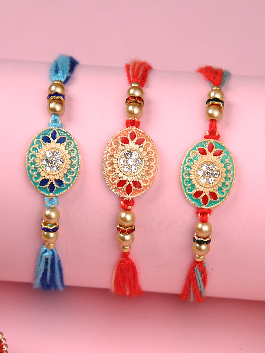 Set of 3 Stone Work Multicolor Rakhi
