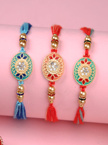Set of 3 Stone Work Multicolor Rakhi