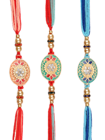 Set of 3 Stone Work Multicolor Rakhi