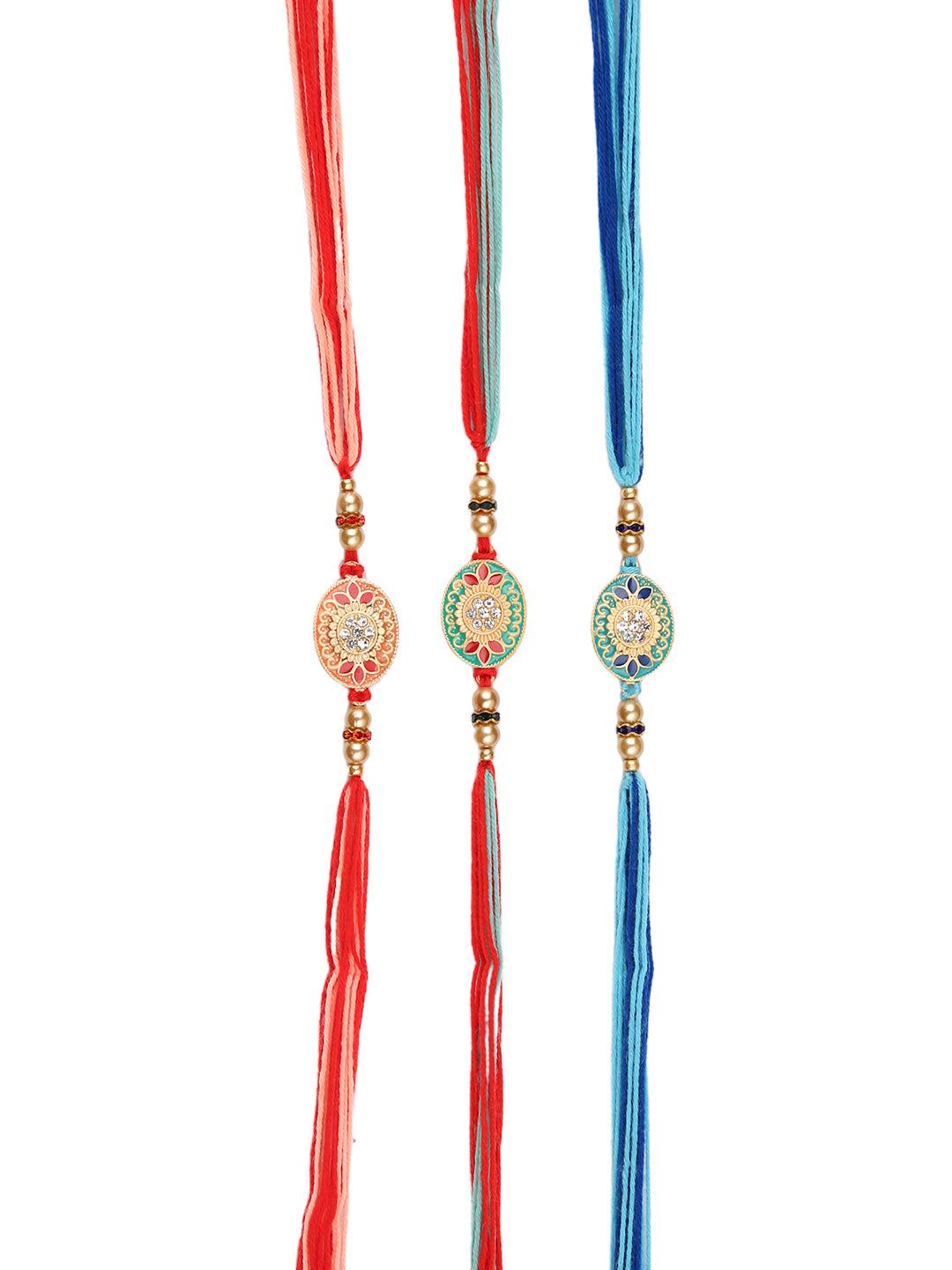 Set of 3 Stone Work Multicolor Rakhi