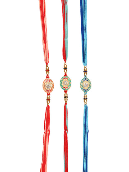 Set of 3 Stone Work Multicolor Rakhi