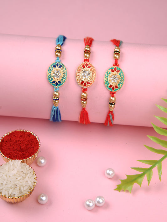 Set of 3 Stone Work Multicolor Rakhi