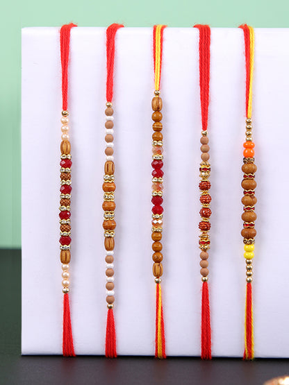 Brown & Red Beaded Set of 5 Rakhi