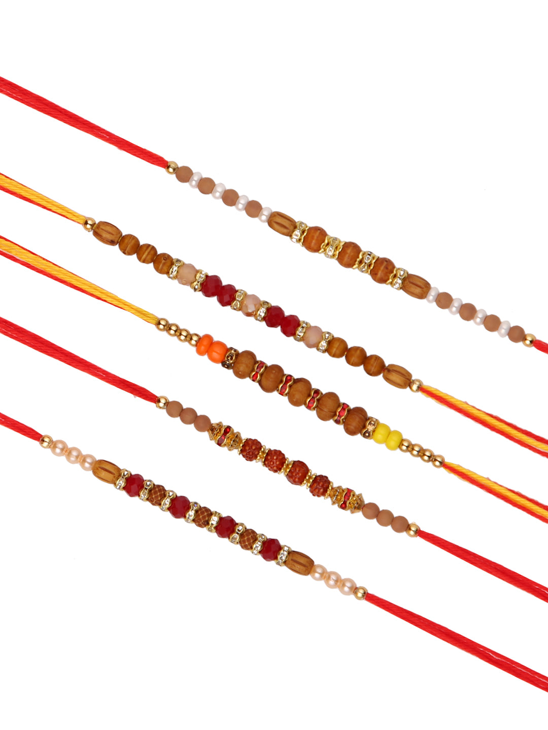 Brown & Red Beaded Set of 5 Rakhi