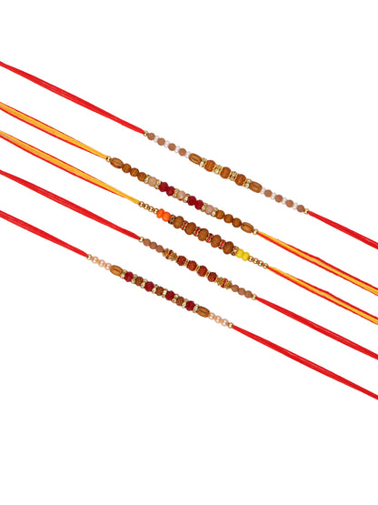 Brown & Red Beaded Set of 5 Rakhi