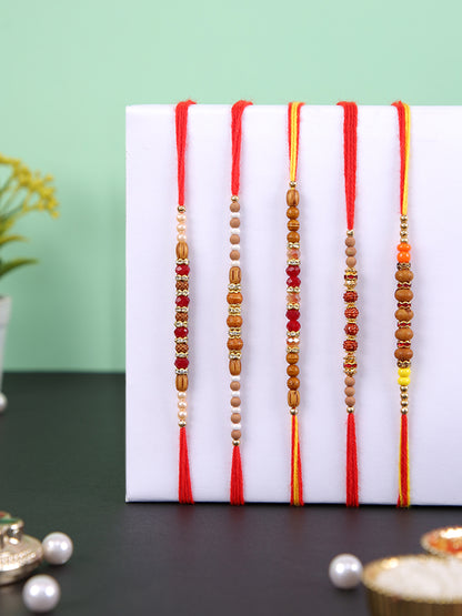 Brown & Red Beaded Set of 5 Rakhi
