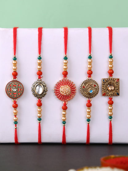 Bead & Kundan Work Set of 5 Rakhi