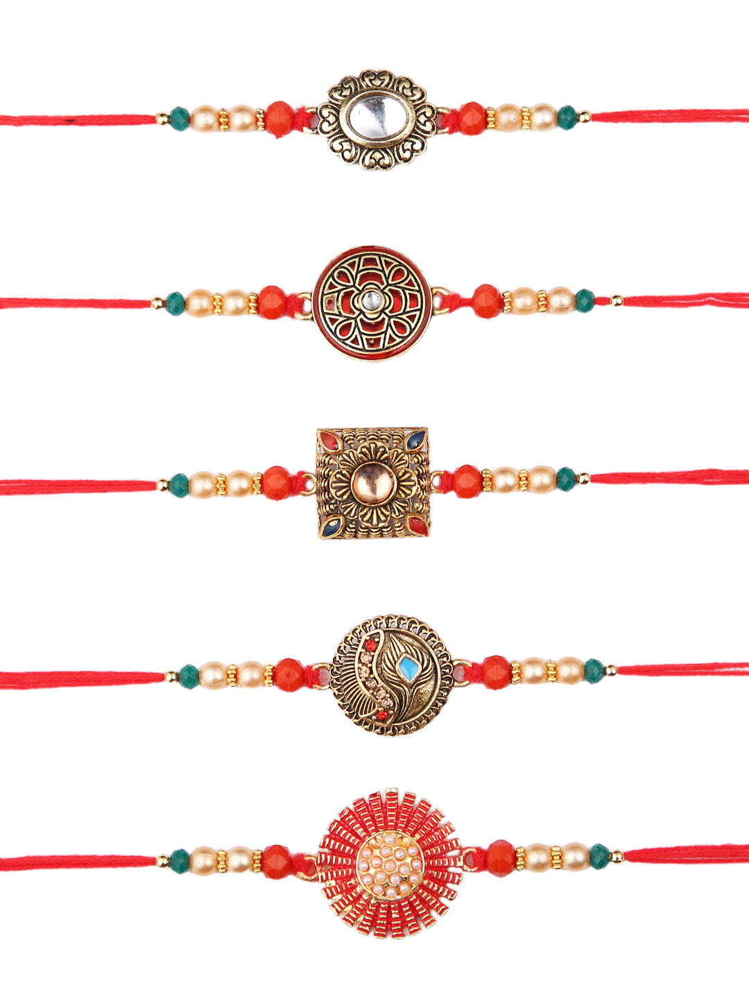 Bead & Kundan Work Set of 5 Rakhi
