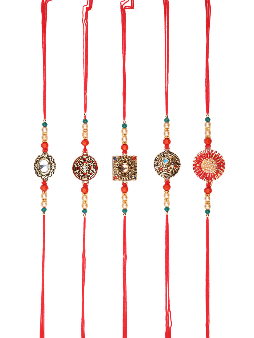 Bead & Kundan Work Set of 5 Rakhi
