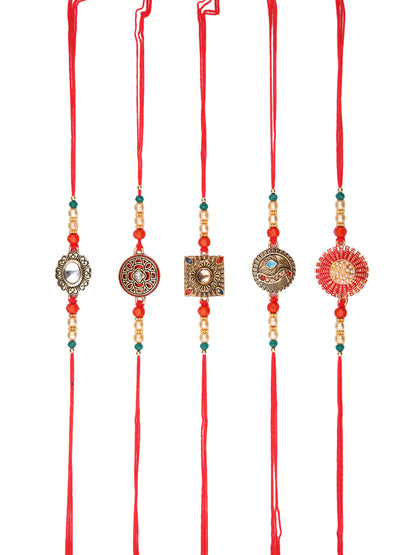 Bead & Kundan Work Set of 5 Rakhi