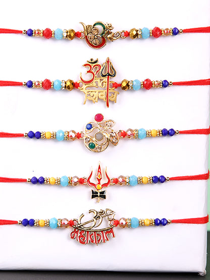 Set of 5 Divine Collection of Om & Swastik Rakhi