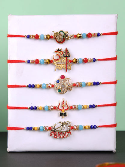 Set of 5 Divine Collection of Om & Swastik Rakhi