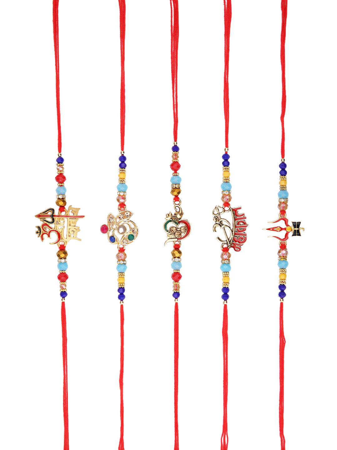 Set of 5 Divine Collection of Om & Swastik Rakhi