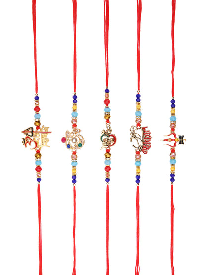 Set of 5 Divine Collection of Om & Swastik Rakhi