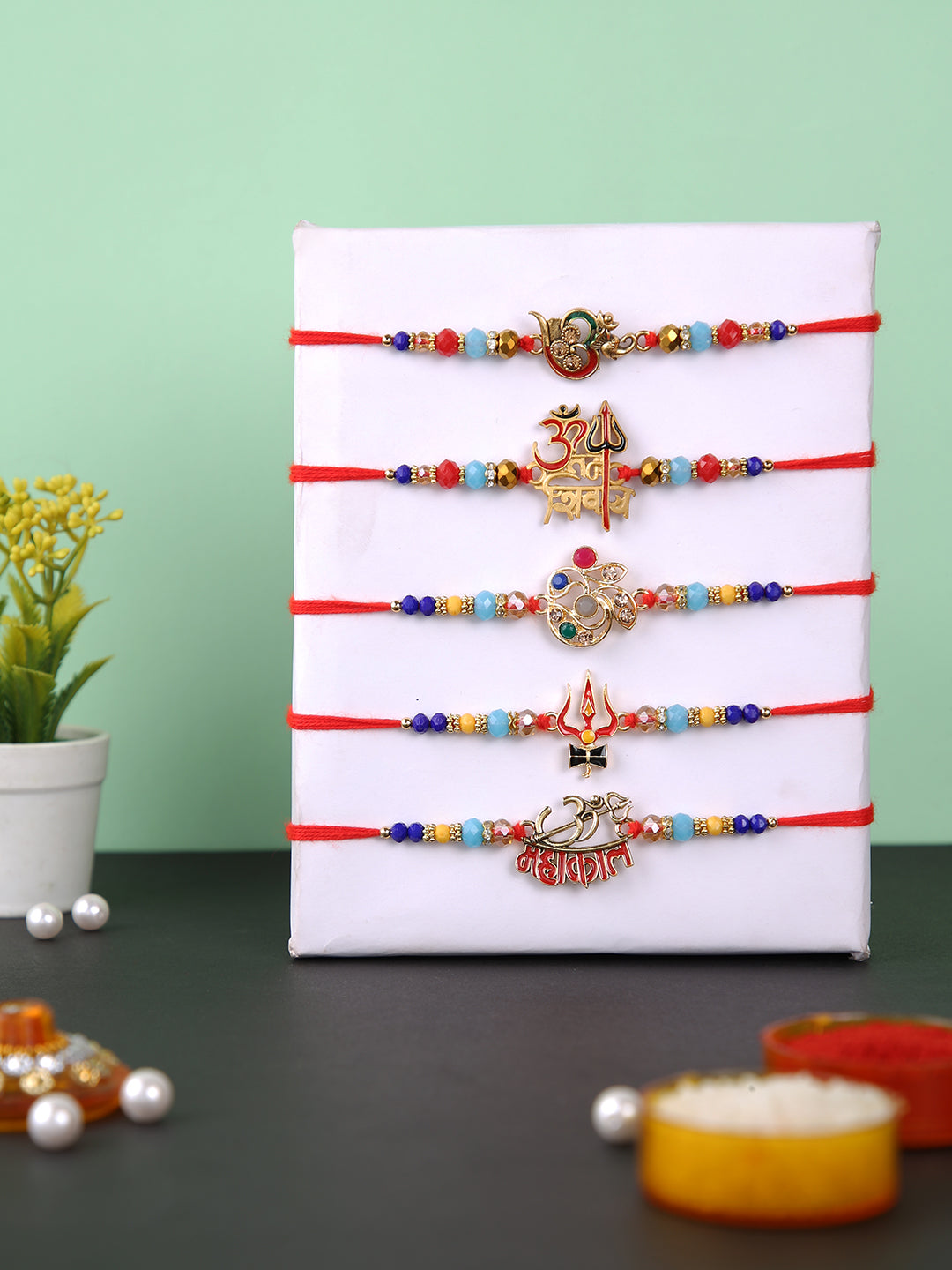 Set of 5 Divine Collection of Om & Swastik Rakhi
