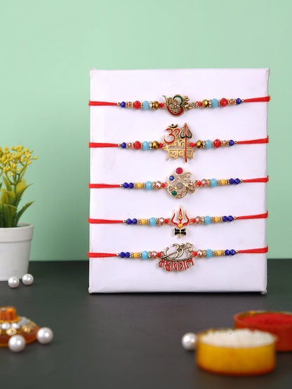 Set of 5 Divine Collection of Om & Swastik Rakhi