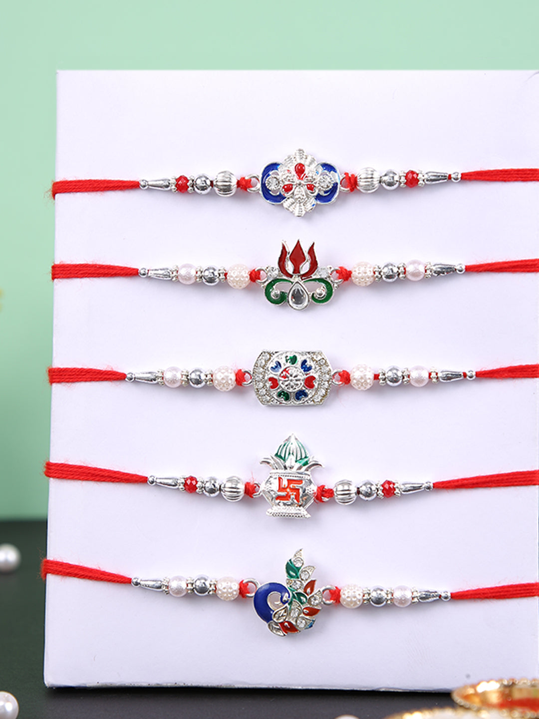 Divine Silver Designer Set of 5 Rakhi