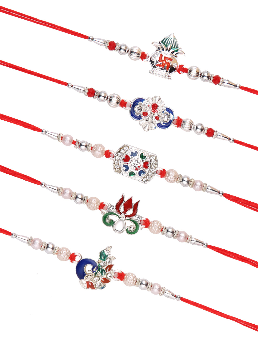 Divine Silver Designer Set of 5 Rakhi