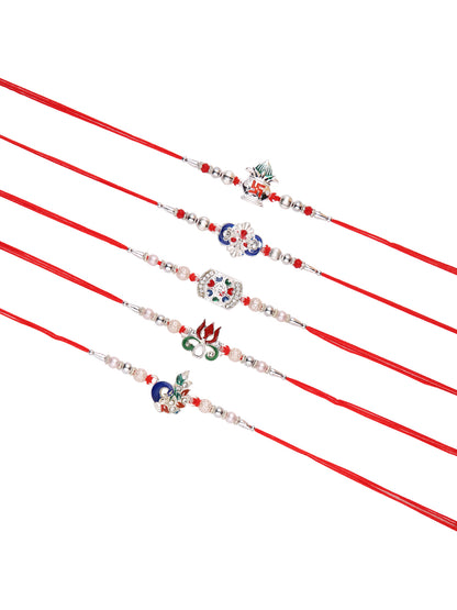 Divine Silver Designer Set of 5 Rakhi