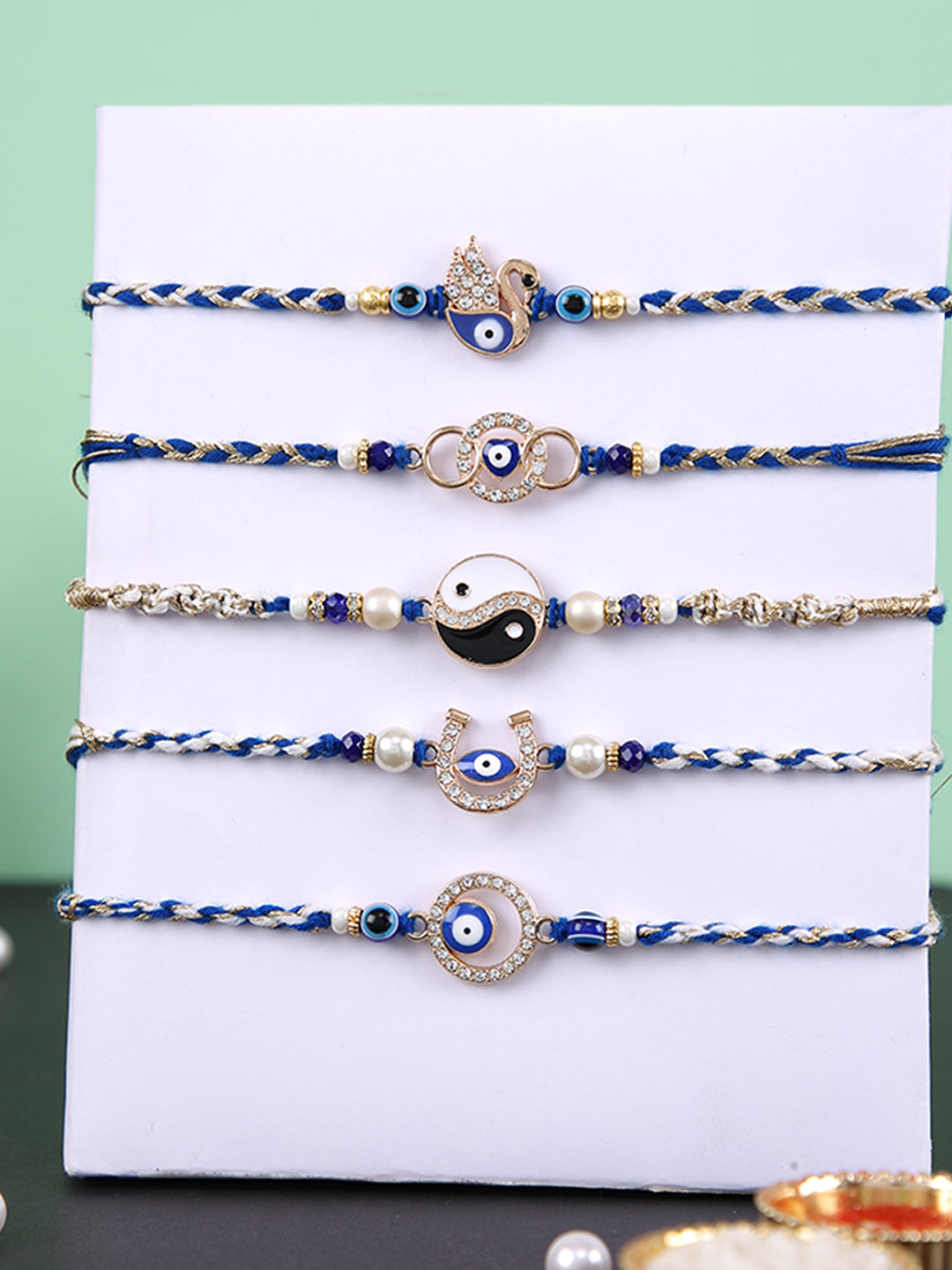 Blue & White Evil Eye Set of 5 Rakhi