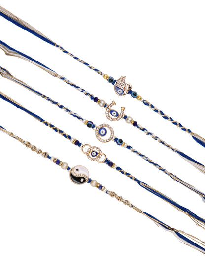 Blue & White Evil Eye Set of 5 Rakhi