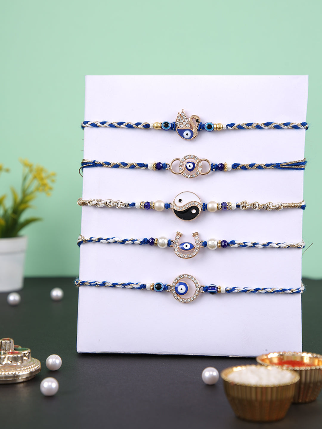 Blue & White Evil Eye Set of 5 Rakhi