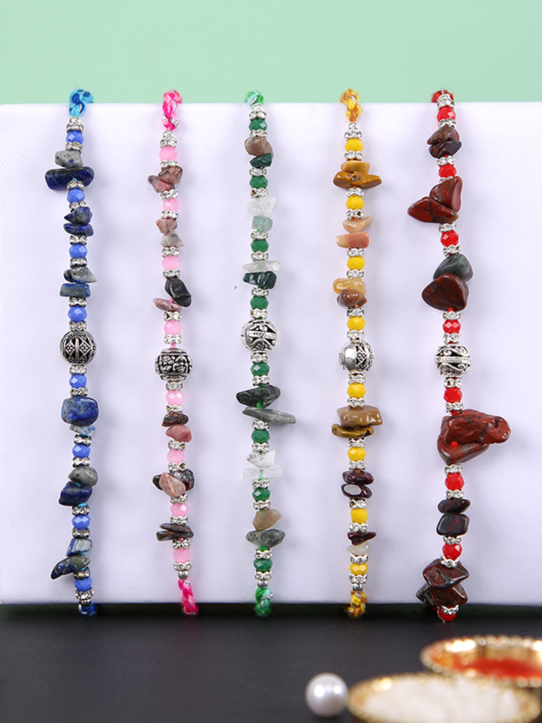 Multicolored Stone & Bead Work Rakhi