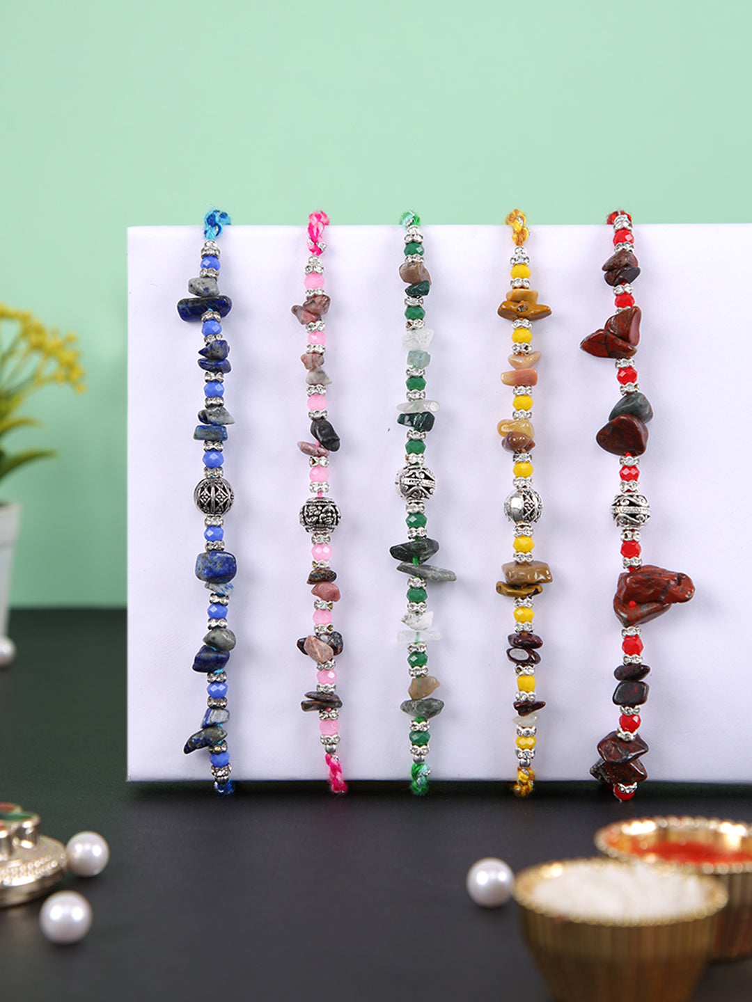 Multicolored Stone & Bead Work Rakhi