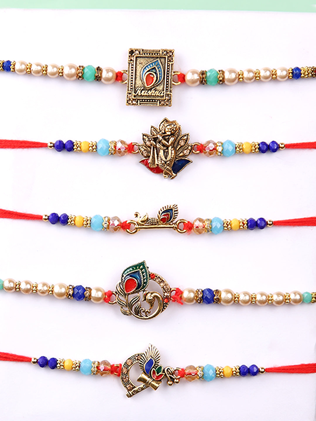 Set of 5 Krishna Flute & Beaded Rakhi