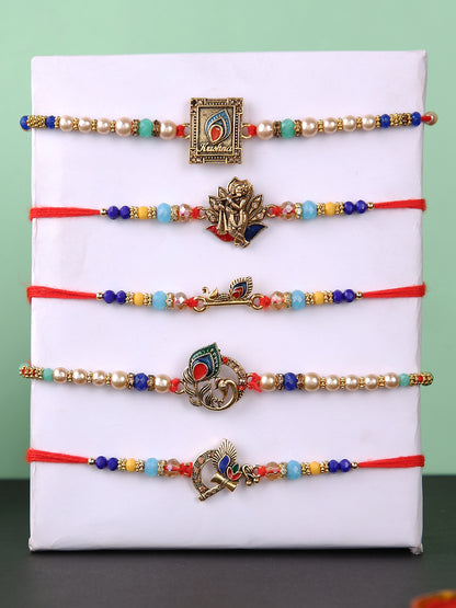 Set of 5 Krishna Flute & Beaded Rakhi