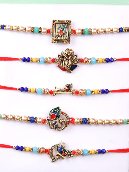 Set of 5 Krishna Flute & Beaded Rakhi