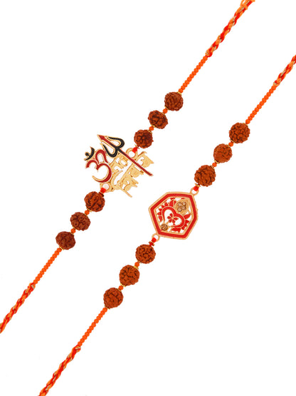Spiritual Rudraksha Rakhi Combo With Shiv Trishul And Traditional OM Centerpiece