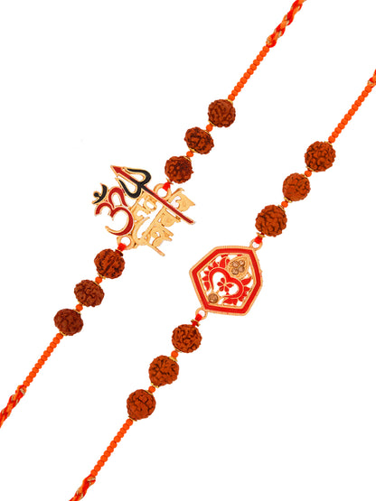 Spiritual Rudraksha Rakhi Combo With Shiv Trishul And Traditional OM Centerpiece