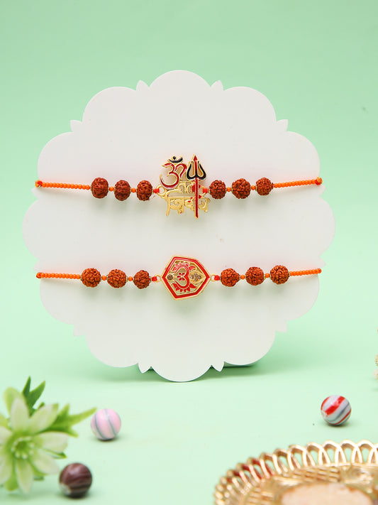 Spiritual Rudraksha Rakhi Combo With Shiv Trishul And Traditional OM Centerpiece