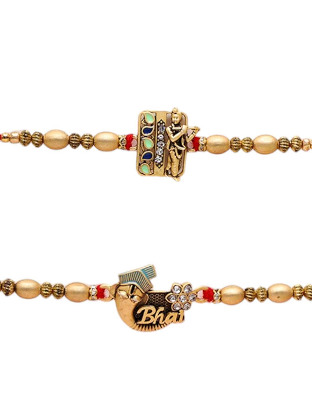Designer Bhaiya Rakhi Combo with Charm Motifs and Golden Beads