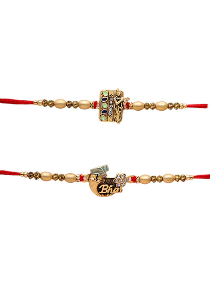Designer Bhaiya Rakhi Combo with Charm Motifs and Golden Beads