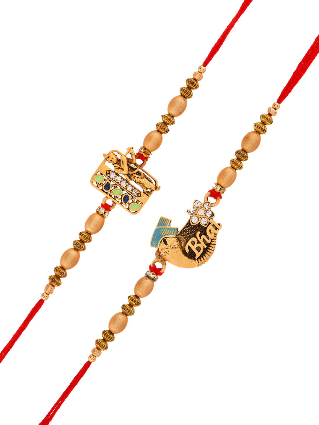 Designer Bhaiya Rakhi Combo with Charm Motifs and Golden Beads