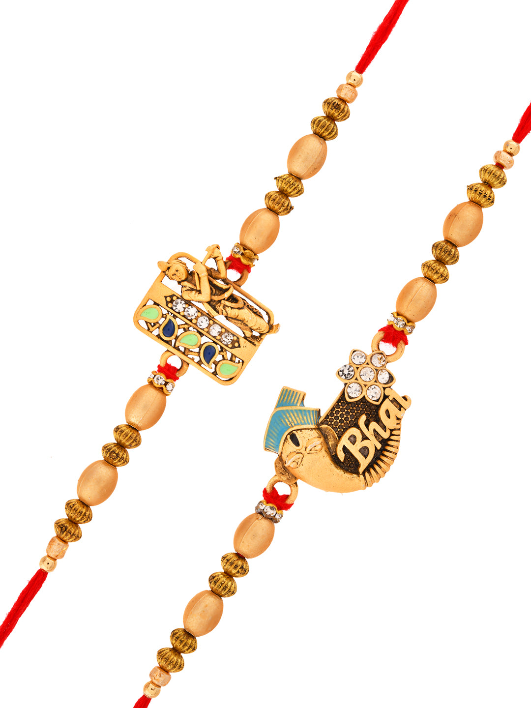 Designer Bhaiya Rakhi Combo with Charm Motifs and Golden Beads