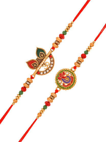 Handcrafted Rakhi Combo with Sacred Symbols and Festive Colour