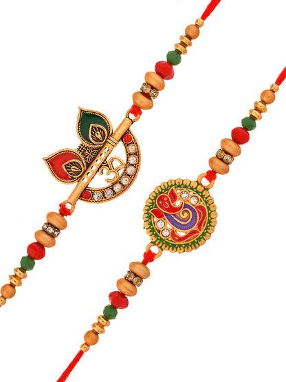 Handcrafted Rakhi Combo with Sacred Symbols and Festive Colour