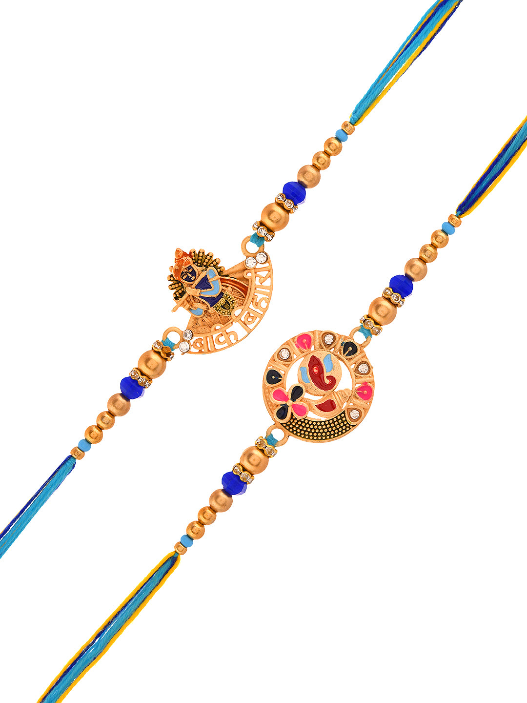 Divine Blue Rakhi Combo with Enamel Finish and Religious Charms