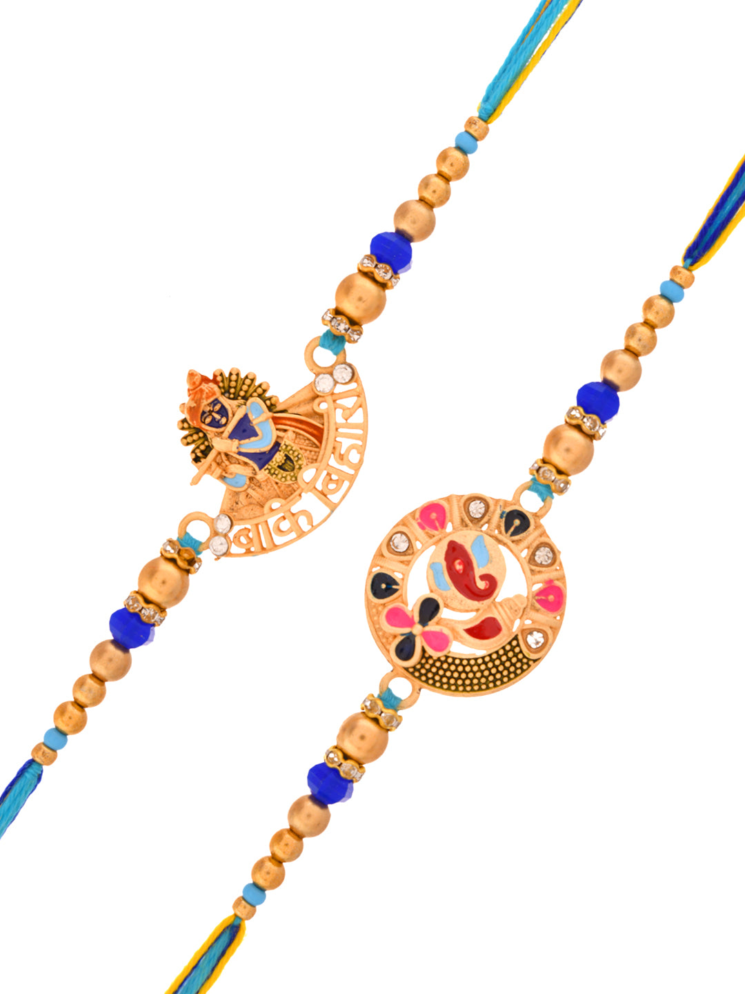 Divine Blue Rakhi Combo with Enamel Finish and Religious Charms