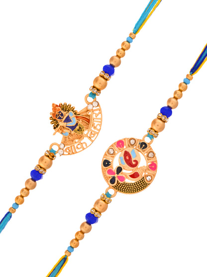 Divine Blue Rakhi Combo with Enamel Finish and Religious Charms