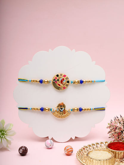 Divine Blue Rakhi Combo with Enamel Finish and Religious Charms