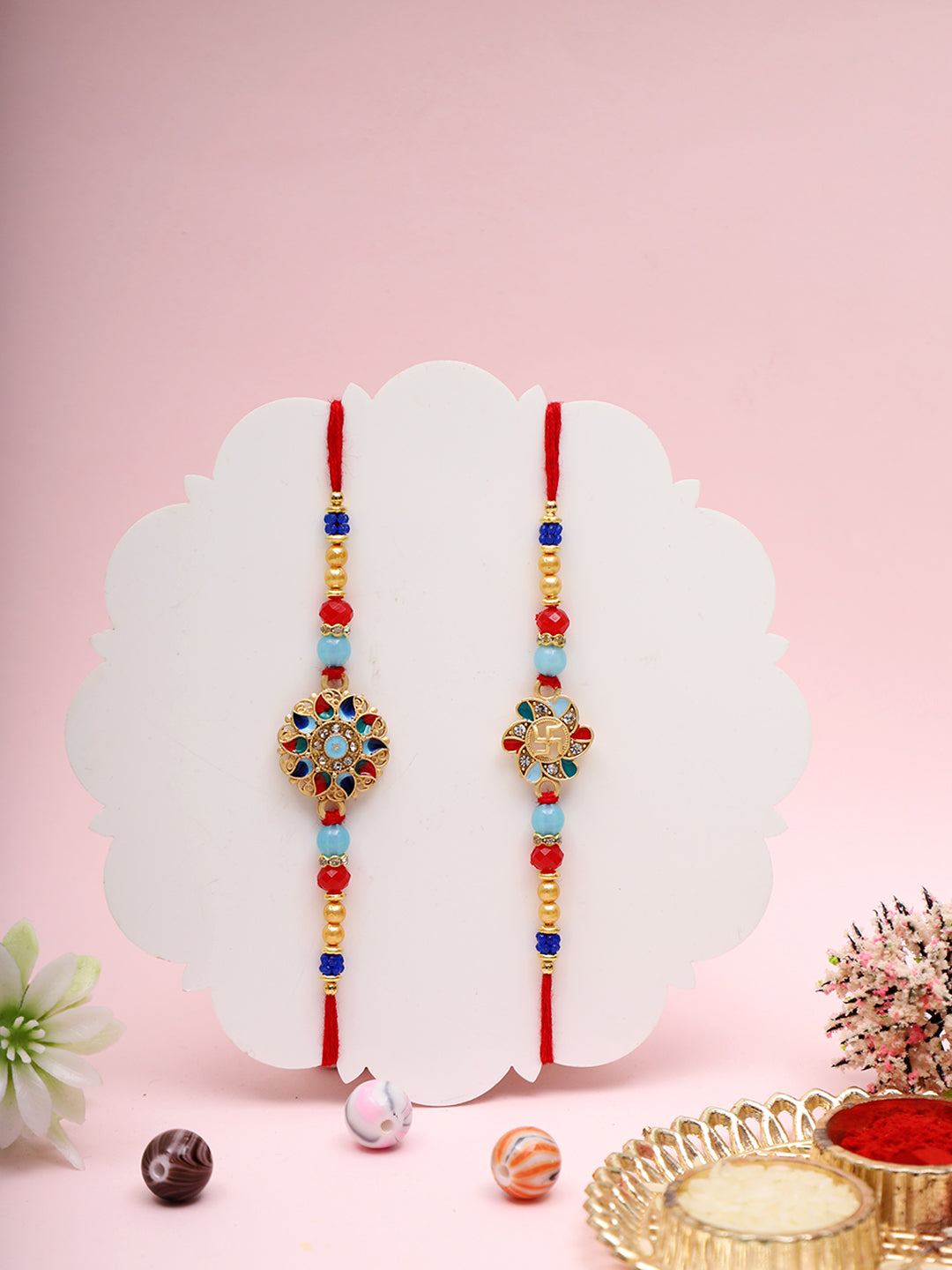 Colorful Beaded Rakhi Combo with Festive Centerpiece Designs