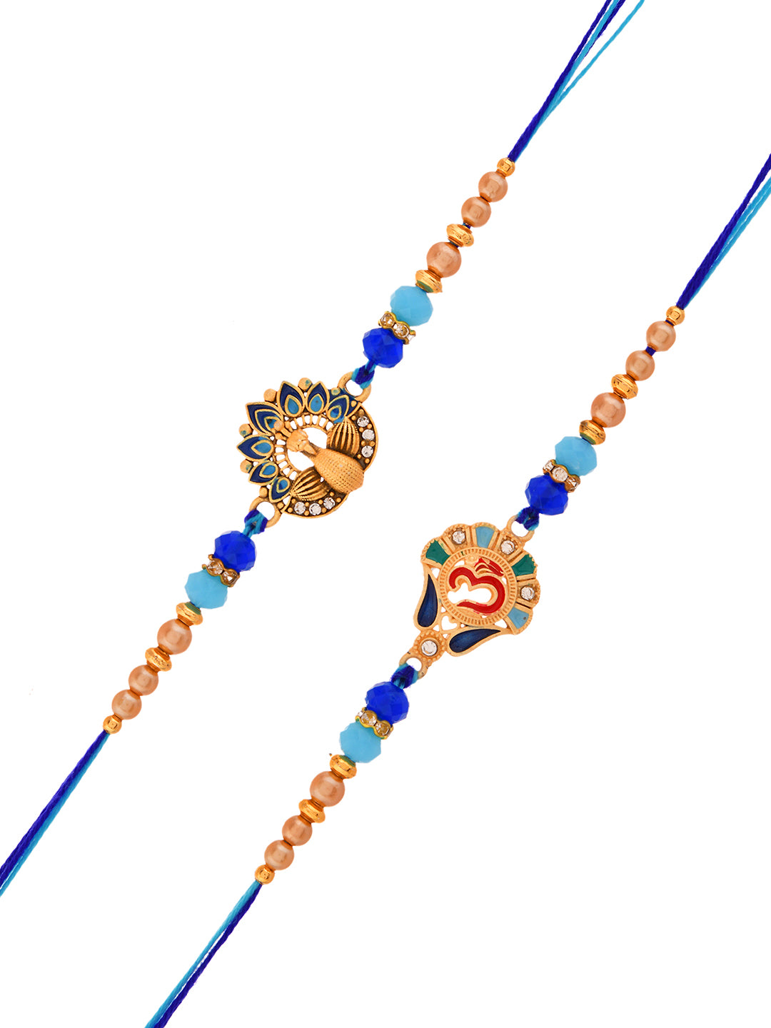 Handcrafted Ethnic Rakhi Set with Peacock and Om  Metal Motifs